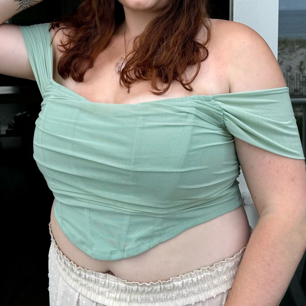 Off-Shoulder Mint Green Top